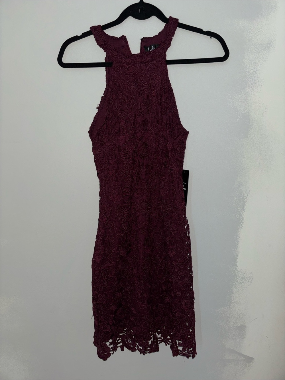 Lulu's Burgundy Lace Halter Mini Dress